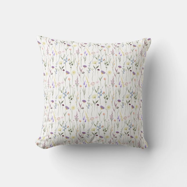 Pretty Wildflowers Floral Pattern Throw Pillow (Front)