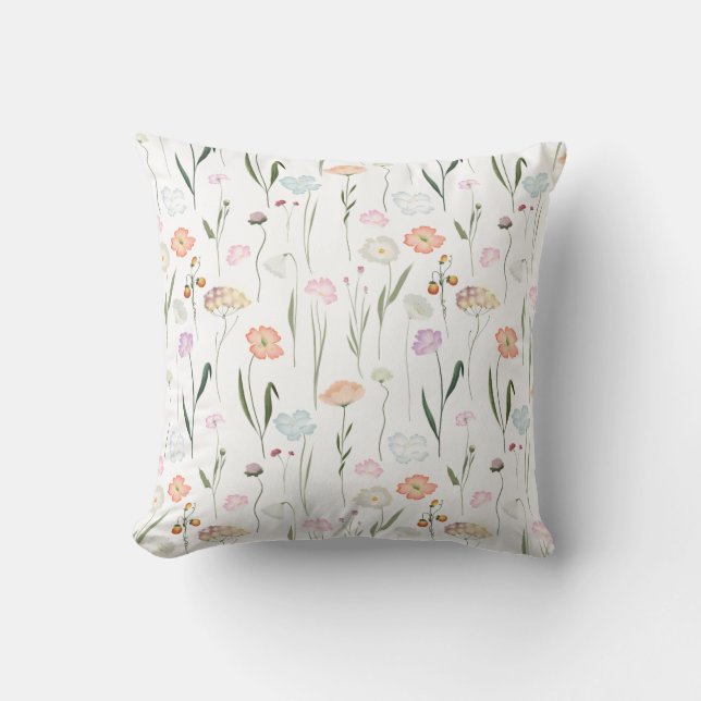 Pretty Wildflowers Floral Pattern Throw Pillow (Front)