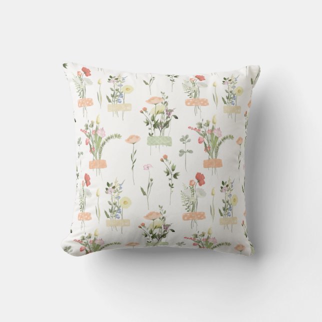 Pretty Wildflowers Floral Pattern Throw Pillow (Front)