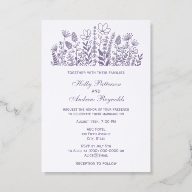 Pretty Wildflowers Flowers Wedding Couple Letterpress Photo Cards (Front)