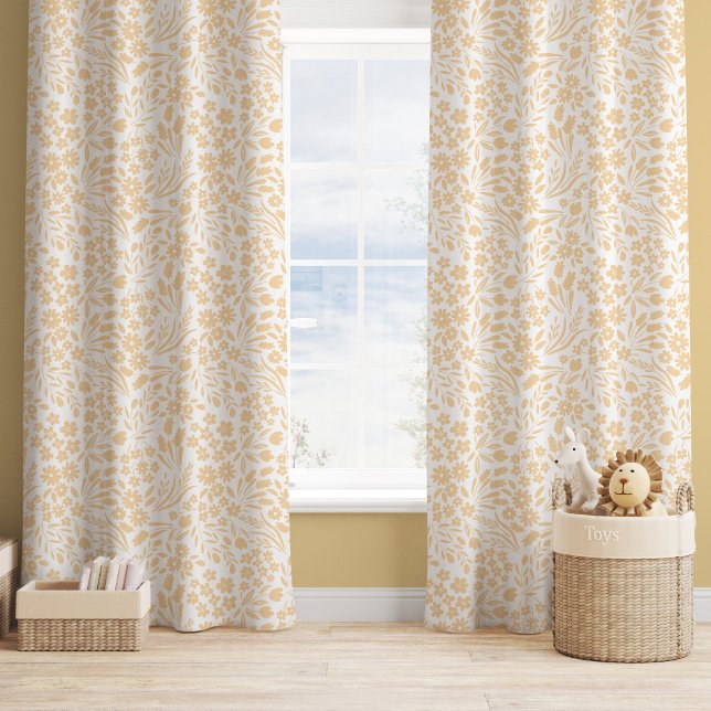 Pretty Wildflowers Golden Yellow Nursery Girl Room Blackout Curtains (Creator Uploaded)