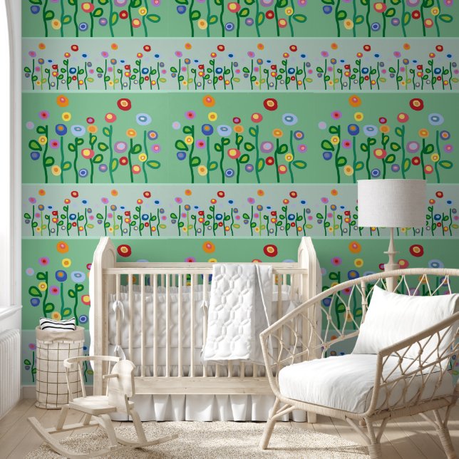 Pretty wildflowers horizontal stripes Wallpaper (Kids)