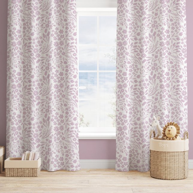 Pretty Wildflowers Lavender Purple Nursery Kids Blackout Curtains (Creator Uploaded)