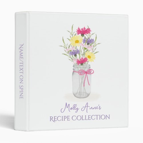Pretty Wildflowers Mason Jar Vase Purple Recipe 3 Ring Binder