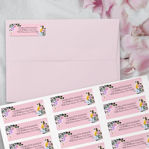 Pretty Wildflowers Pink Return Address Label