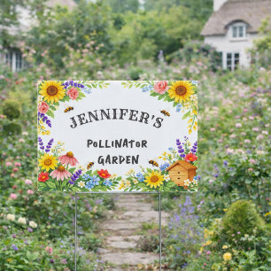 Pretty wildflowers pollinator garden personal yard sign