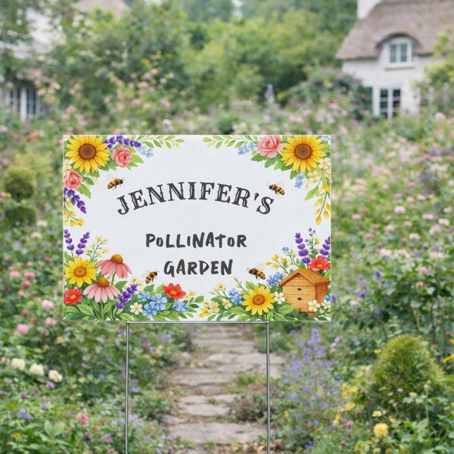 Pretty wildflowers pollinator garden personal yard sign (Pretty wildflowers pollinator garden personal yard sign. You can add your own name and text.)