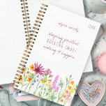 Pretty Wildflowers Positivity Quote Personalized Planner<br><div class="desc">Wildflower planner, undated and ready to personalize with your name and the year. The positivity quote reads "staying positive, working smart, making it happen" in casual script and skinny font typography. Trendy watercolor border of wild flowers in shades of pink purple orange and yellow. Girly and feminine cottage garden design...</div>