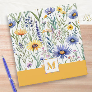 Pretty Wildflowers Rustic Floral Elegant Monogram 3 Ring Binder