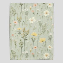 Pretty Wildflowers Sage Green Duvet Cover