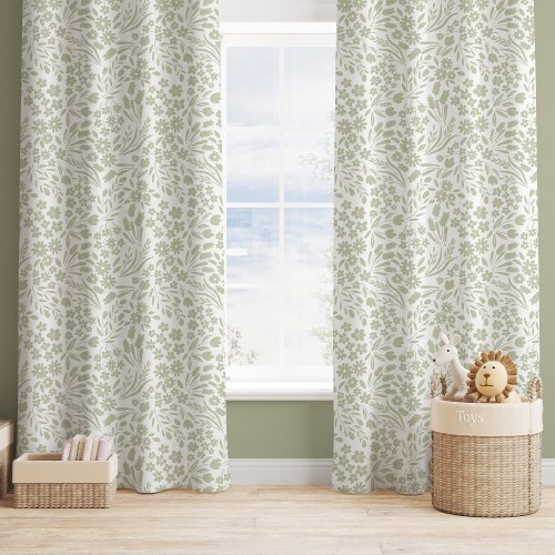 Pretty Wildflowers Sage Green Nursery Girl Room Blackout Curtains