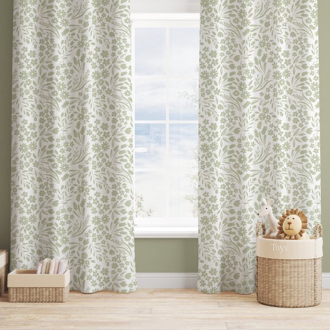 Pretty Wildflowers Sage Green Nursery Girl Room Blackout Curtains (Creator Uploaded)