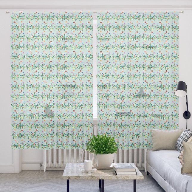 Pretty wildflowers  sheer curtains (Living Room)