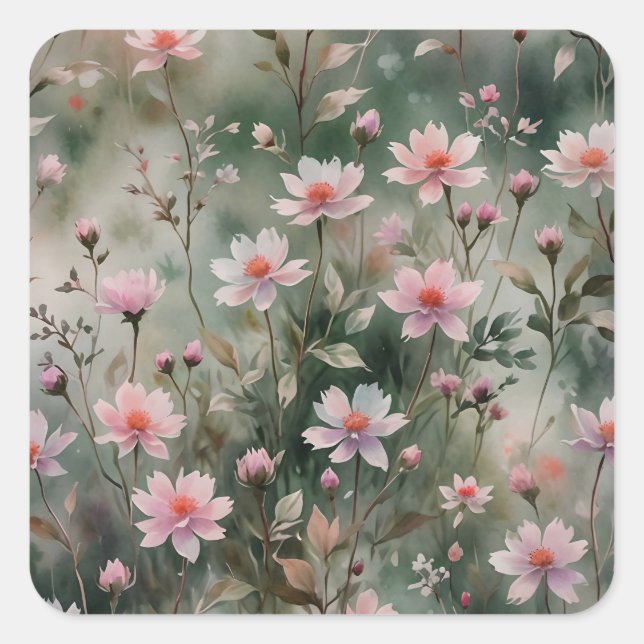 Pretty Wildflowers Square Sticker (Front)
