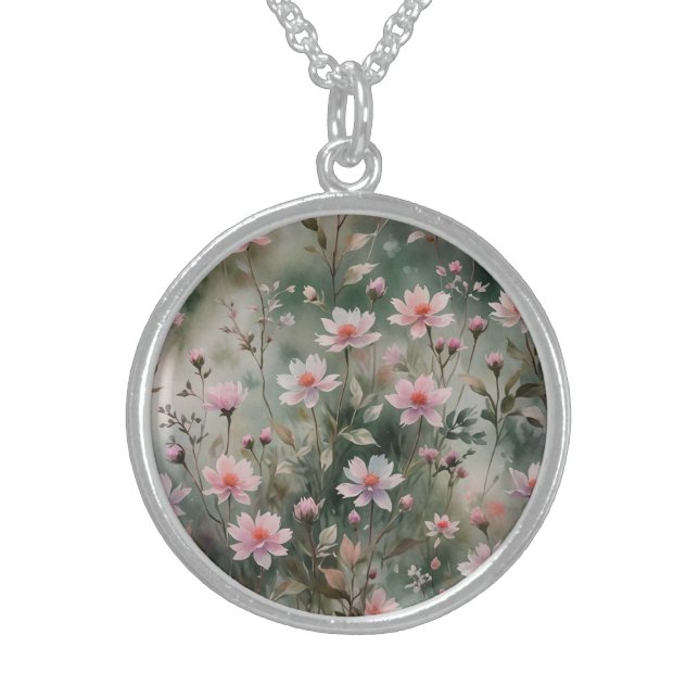 Pretty Wildflowers Sterling Silver Necklace (Front)