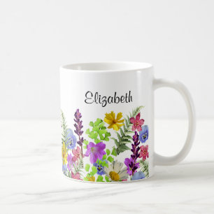 Pretty wildflowers with custom name womens coffee mug