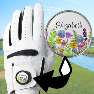 Pretty wildflowers with custom name womens golf glove
