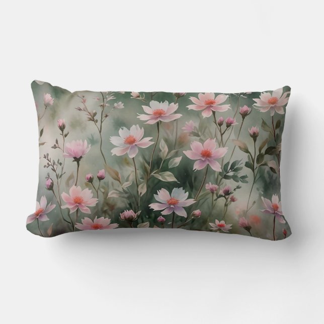 Pretty Wildflowers With Solid Back  Lumbar Pillow (Front)