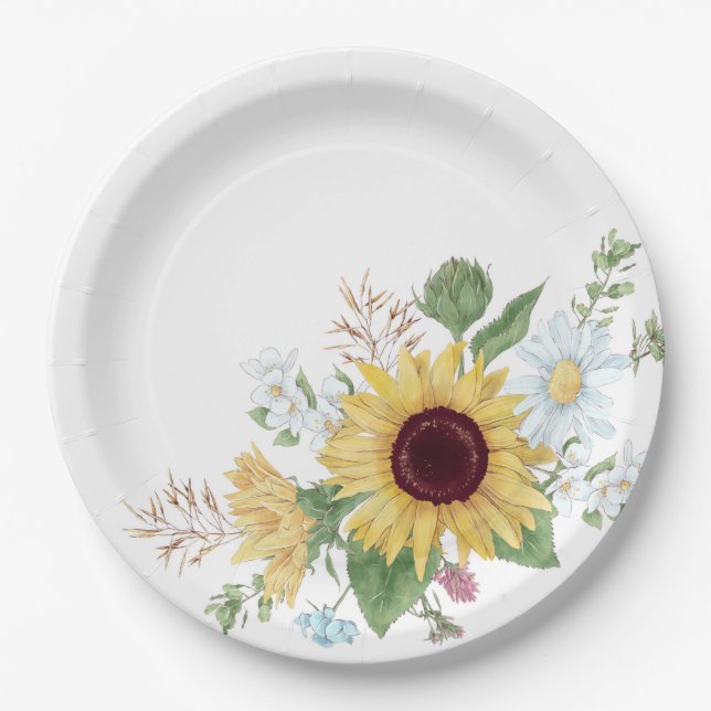 Pretty Wildflowers with Sunflower and Daisy  Paper Plates (Front)