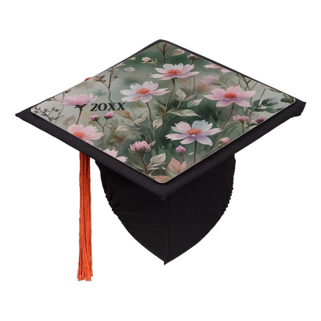 Pretty Wildflowers with Year date Graduation Cap Topper (Angled)
