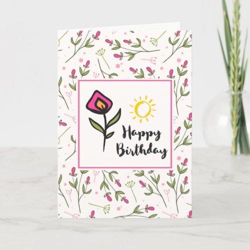 Pretty Wildlflowers and Sun Illustration Birthday Card