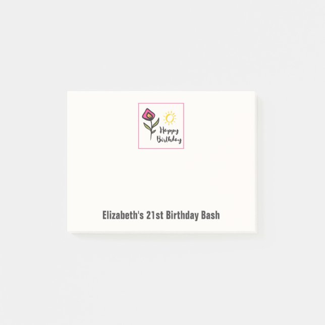 Pretty Wildlflowers and Sun Illustration Birthday Post-it Notes (Front)