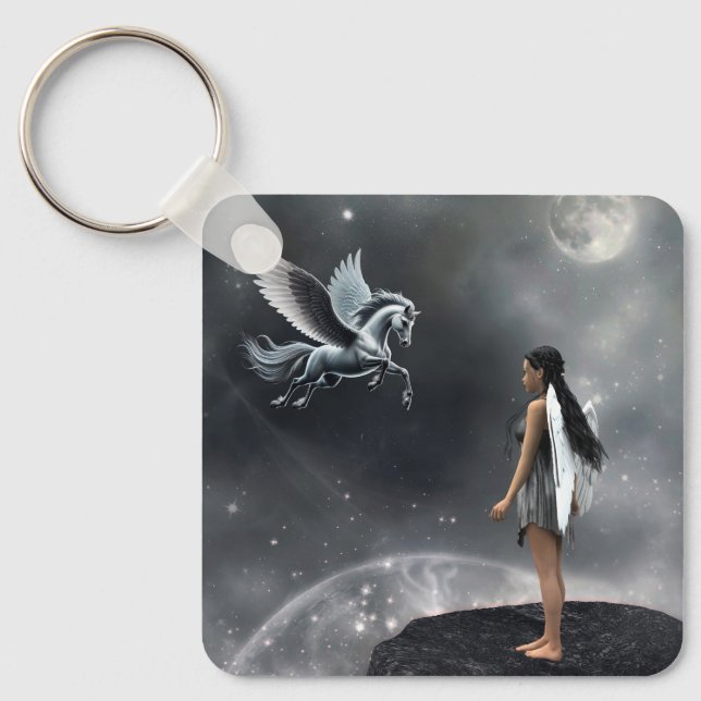 Pretty Winged Fairy and Flying Horse Keychain (Front)