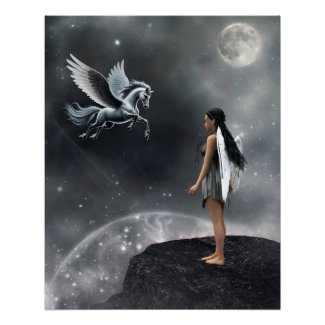 Pretty Winged Fairy and Flying Horse
