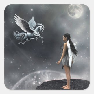 Pretty Winged Fairy and Flying Horse