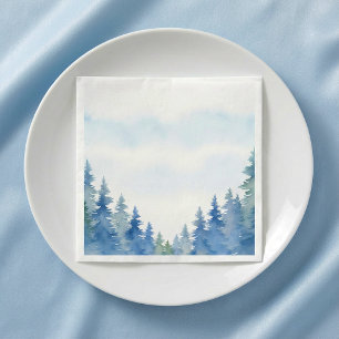Pretty winter blue pine trees wedding napkin