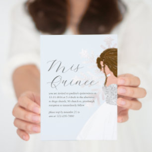 Pretty Winter Blue Snowflake Dark Hair Mis Quince Invitation