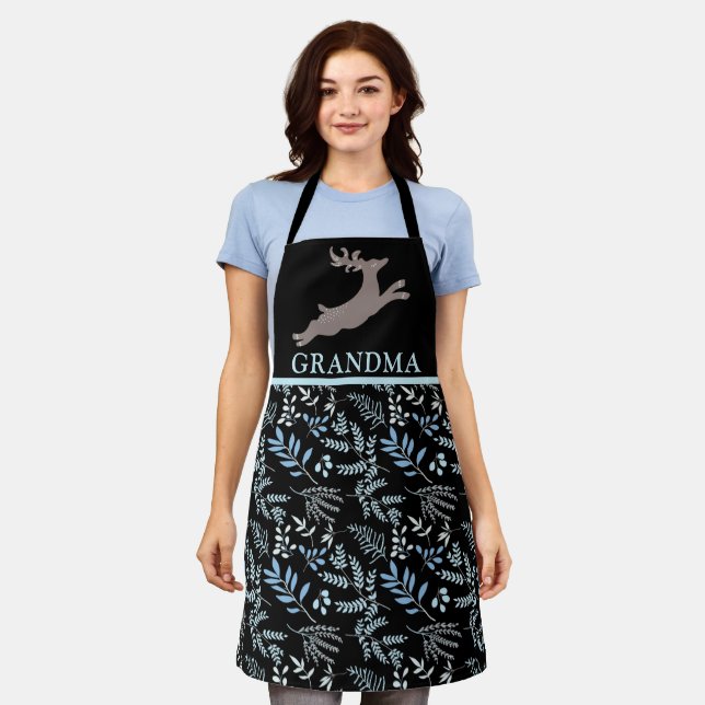 Pretty Winter Botanical Christmas Reindeer Grandma Apron (Worn)