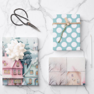 Pretty Winter Christmas cottages Aesthetic Decor Wrapping Paper Sheets