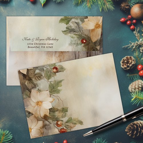 Pretty Winter Flowers and Berries Christmas  Envelope