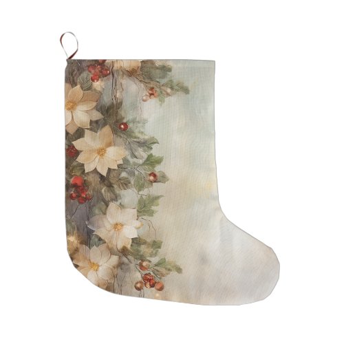 Pretty Winter Flowers and Berries Christmas  Large Christmas Stocking