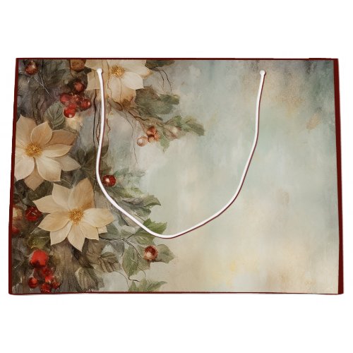 Pretty Winter Flowers and Berries Christmas Large Gift Bag