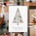 Pretty Winter Foliage Christmas Tree | Little Deer Holiday Card<br><div class="desc">This beautful,  elegant Christmas holiday card features a Christmas tree designed out of winter foliage,  berries,  and a cute little deer. Easy to personalize and there are more text templates on the back for further personalization. The background and text colors can be easily customized,  if desired.</div>