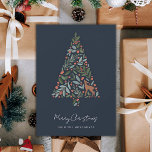 Pretty Winter Foliage Christmas Tree | Little Deer Holiday Card<br><div class="desc">This beautful,  elegant Christmas holiday card features a Christmas tree designed out of winter foliage,  berries,  and a cute little deer. Easy to personalize and there are more text templates on the back for further personalization. The background and text colors can be easily customized,  if desired.</div>