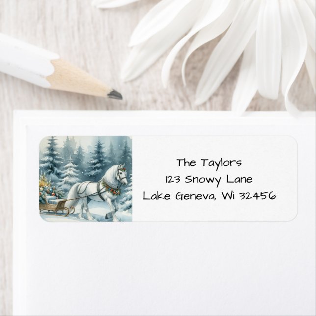 Pretty Winter Horse and a Christmas Sleigh Label (Insitu)