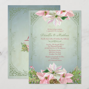 Pretty Winter Pine & Poinsettia, Floral Wedding Invitation