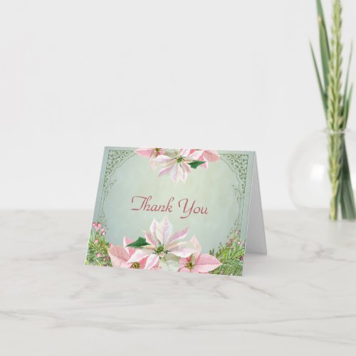 Pretty Winter Pine  Poinsettia Thank You Cards