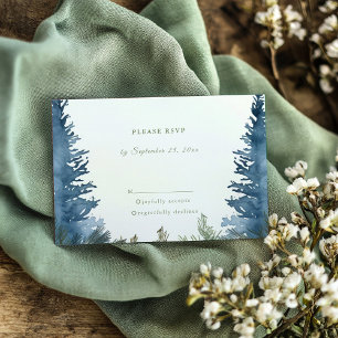 Pretty winter pine trees green wedding rsvp