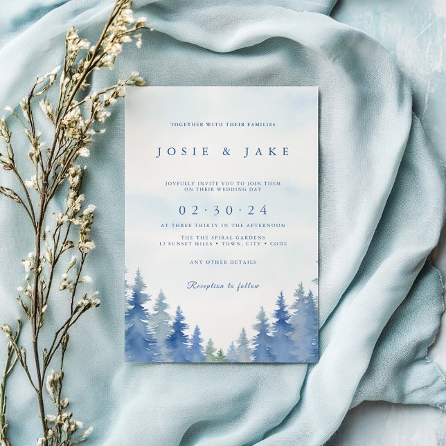 Pretty winter pine trees wedding invitation (Pretty winter pine trees wedding invitation so you can inform your guests about your magical wedding)