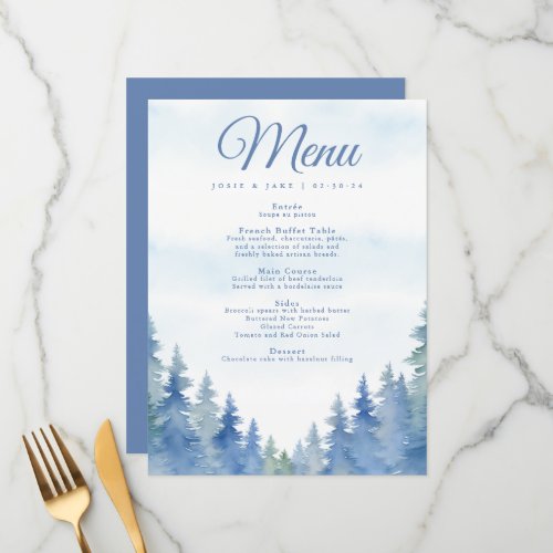 Pretty winter pine trees wedding menu