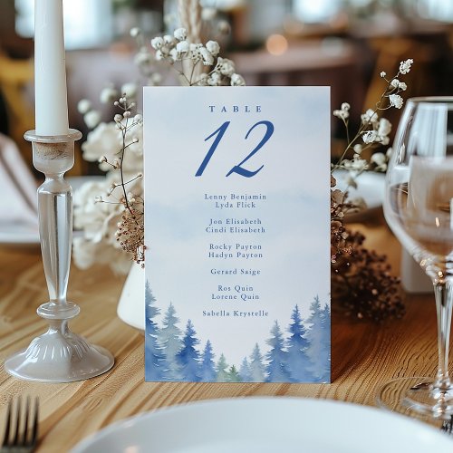 Pretty winter pine trees wedding seating chart invitation