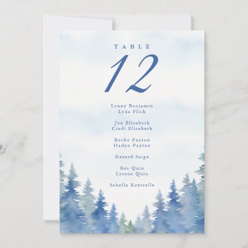 Pretty winter pine trees wedding seating chart invitation