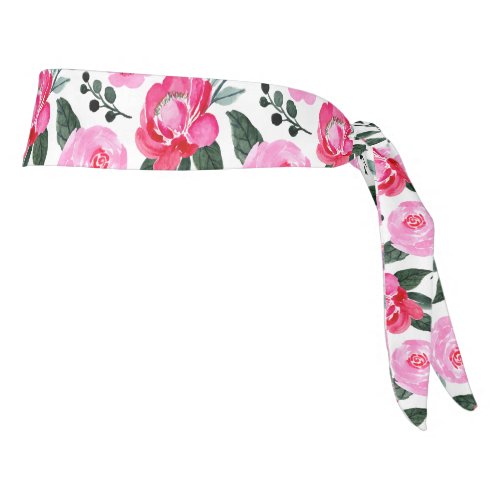 Pretty Winter Red Pink Floral Watercolor Pattern Tie Headband