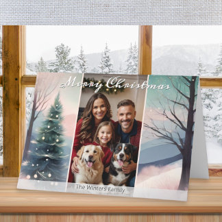 Pretty Winter Scene Elegant Watercolor 1 Photo  Holiday Card