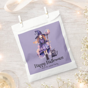 Pretty Witch and Black Cat Happy Halloween Favor Bag