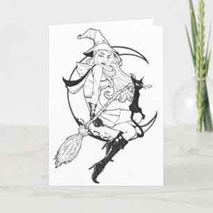 Pretty Witch and Cat Letterpress Thank You Card